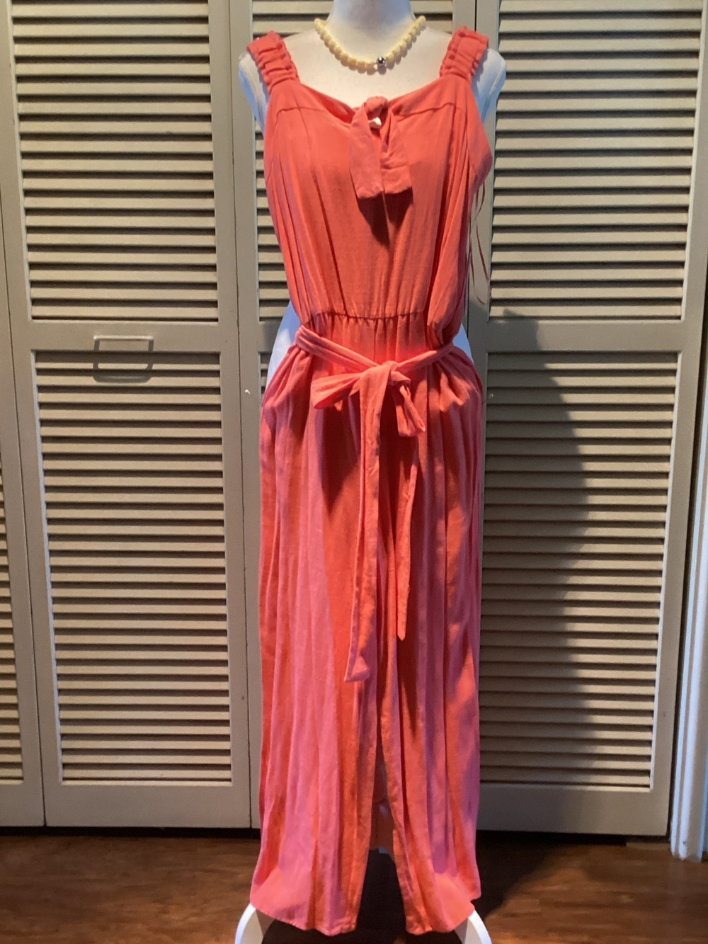 Coral Sleeveless Tie-Waist Jumpsuit